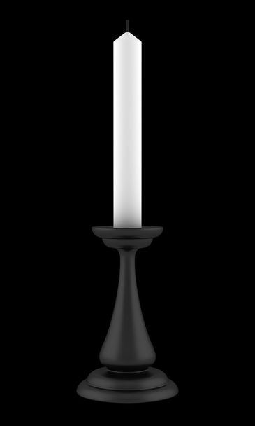 candelero negro con vela aislada sobre fondo negro
 - Foto, imagen
