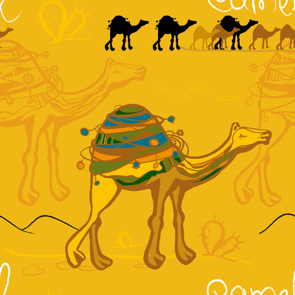 camel and caravan in the desert pattern - Vektör, Görsel