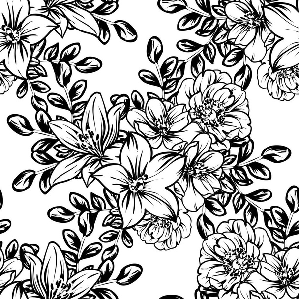 vector illustration of vintage flowers pattern background - Vettoriali, immagini