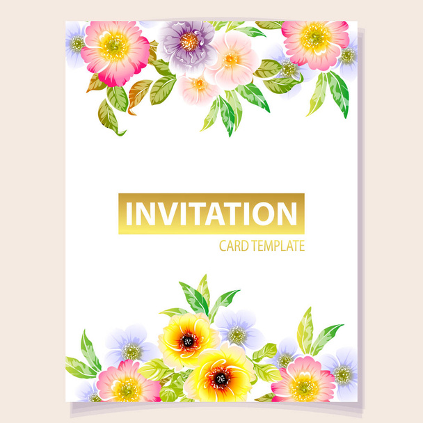 ilustração vetorial de cartão de convite colorido, padrão de flores estilo vintage
 - Vetor, Imagem
