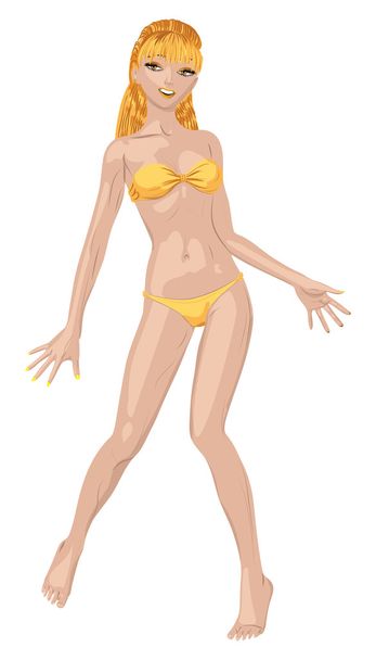 Girl in yellow bikini - Vector, imagen
