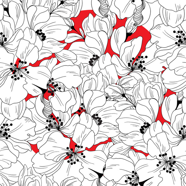Seamless pattern from stylized flower cherry - Vecteur, image