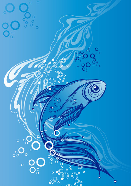 Abstract blue fish on the background of waves - Vector, imagen