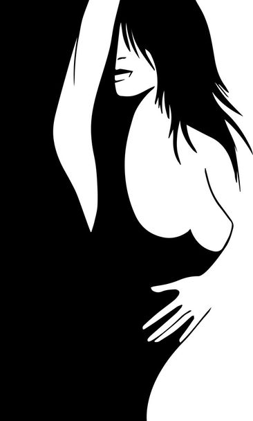 Fekete-fehér sziluettjét a gyönyörű fiatal nő - Vektor, kép