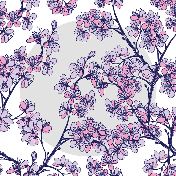 Seamless pattern from blossoming Japanese cherry - Vetor, Imagem