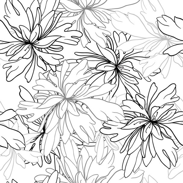 Vector seamless pattern of abstract black white flowers and leaves - Vector, Image