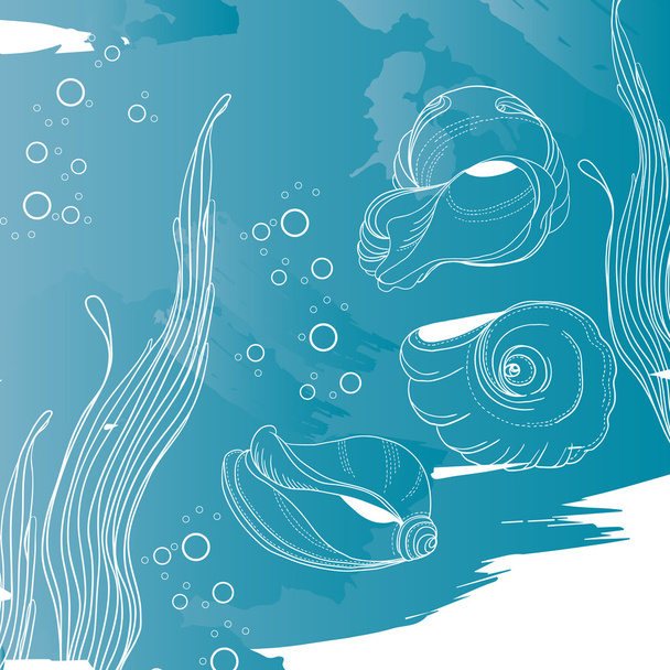 貝殻や海藻とのシームレスなパターン - ベクター画像