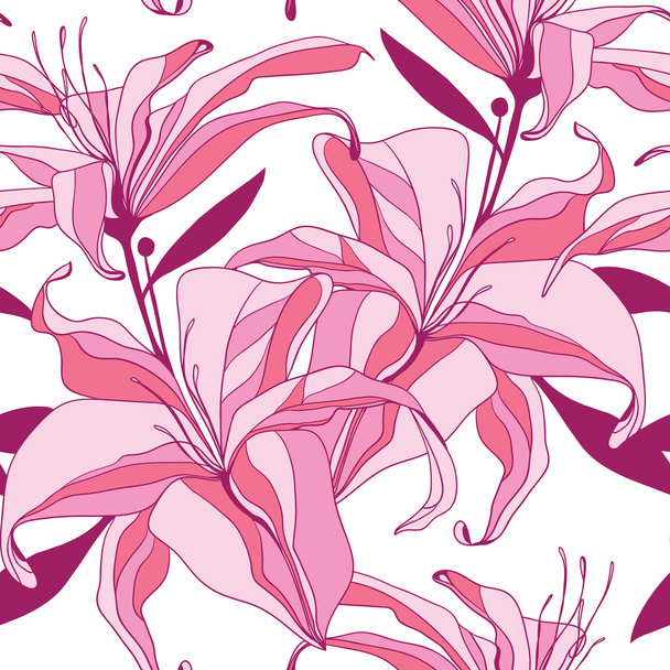 Vektori saumaton kuvio vaaleanpunainen liljat
 - Vektori, kuva