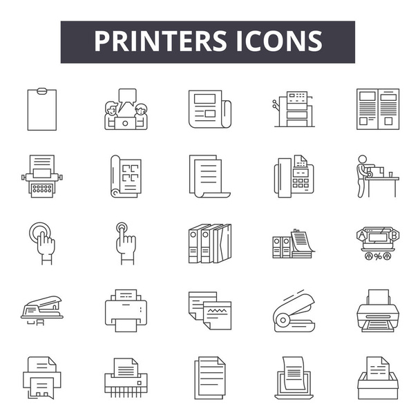 Printers line icons, signs set, vector. Printers outline concept, illustration: printer,paper,print,black,machine - Διάνυσμα, εικόνα