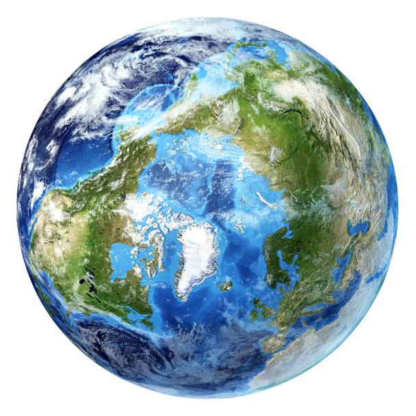 Globo da Terra, renderização 3 D realista, com algumas nuvens
. - Foto, Imagem