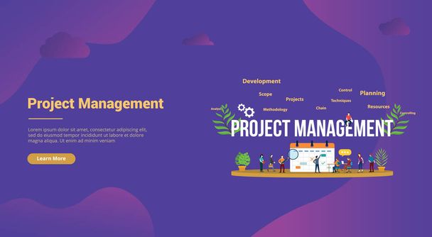 project management concept with business calendar and team people for website template landing homepage banner - vector - Vector, Image