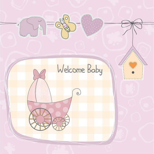 baby girl shower card with stroller - Photo, Image