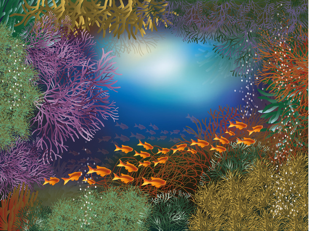 Underwater world wallpaper. vector illustration - Vector, Imagen