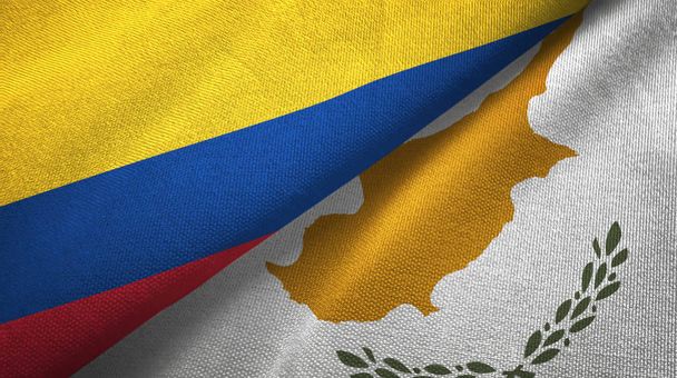 Колумбія і Кіпр два прапори текстильна тканина, текстура тканини - Фото, зображення