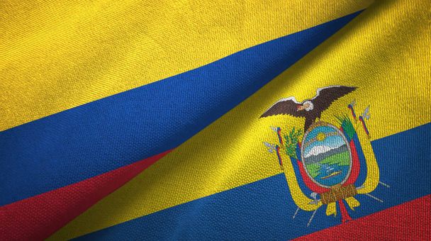 Kolumbia és Ecuador két zászló textil ruhával, szövet textúra - Fotó, kép