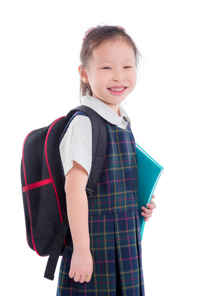 Little asian school girl wearing uniform and backpack  - Fotografie, Obrázek