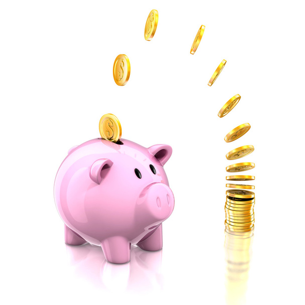Piggy bank with golden coin - Photo, Image