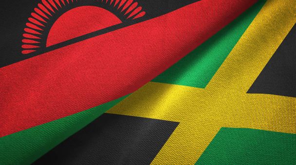 Malawi and Jamaica two flags textile cloth, fabric texture - Photo, Image