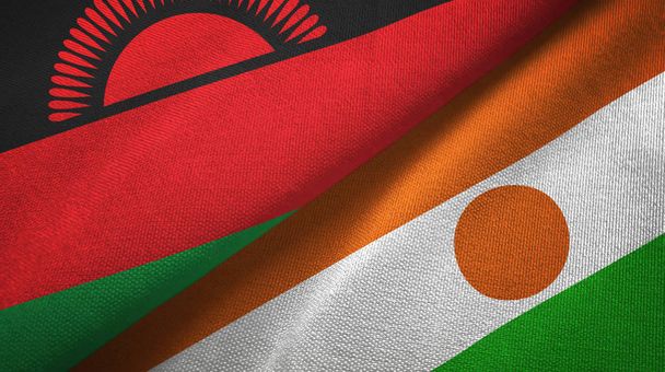 Malawi and Niger two flags textile cloth, fabric texture - Photo, Image