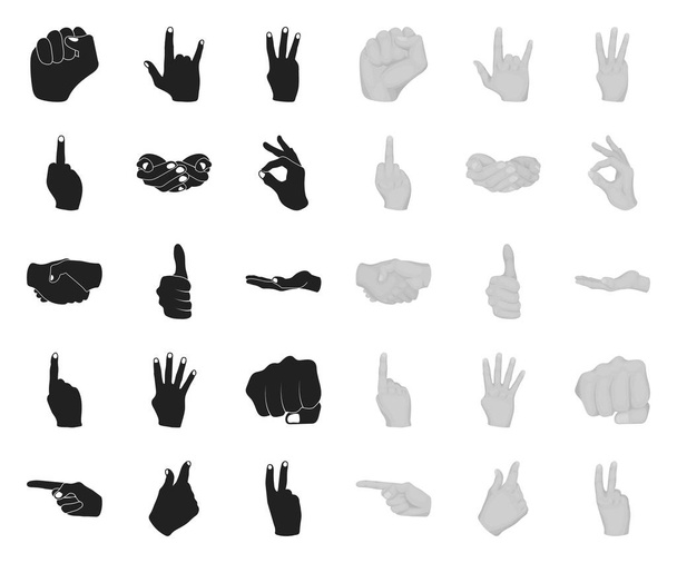 Kézmozdulat Black. mono ikonok a készlet gyűjteményben a design. A tenyér-és ujjvektor szimbólumkészlet webes illusztrációja. - Vektor, kép