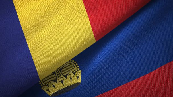 Rumania y Liechtenstein dos banderas tela textil, textura de la tela
 - Foto, imagen