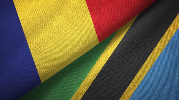 Rumunia i Tanzania dwie flagi tkanina tekstylna, tekstura tkaniny - Zdjęcie, obraz
