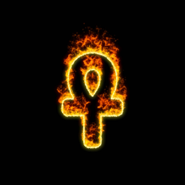 The symbol ankh burns in red fire  - Фото, изображение