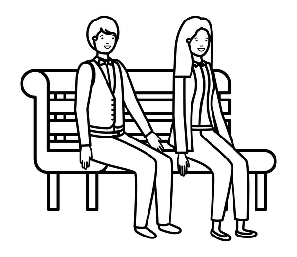 couple of business sitting in park chair avatar character - Διάνυσμα, εικόνα