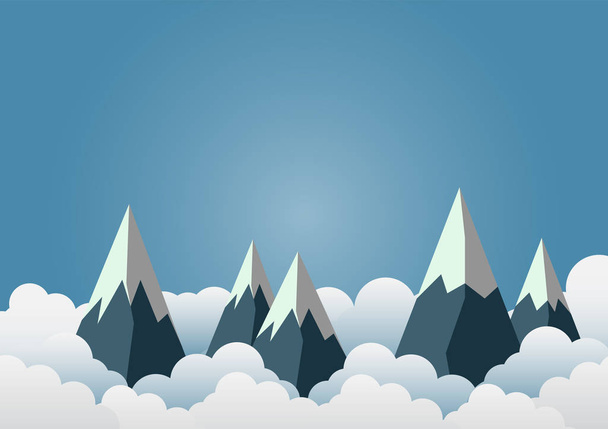 Sněhová Hora s nádherými mraky. papírové umění, vektorový llustrace - Vektor, obrázek