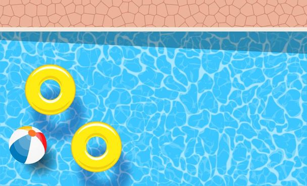 スイミングプールに浮かぶ2つのプールリングとボール - ベクター画像