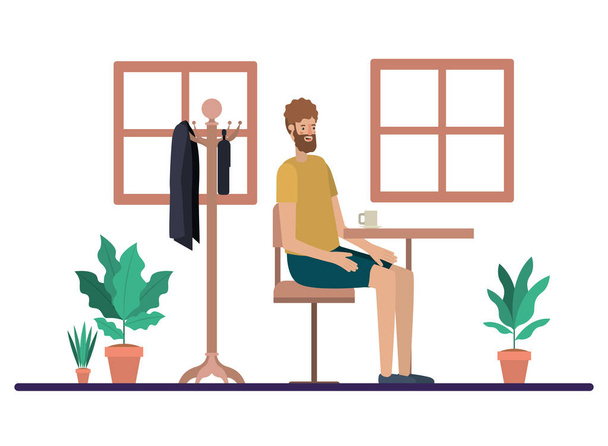 man drinking coffee in the dining room - Vector, Image