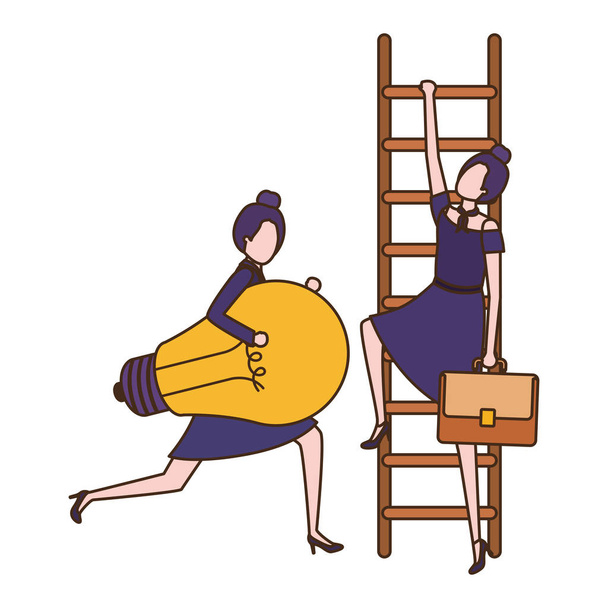 femme d'affaires avec escalier et ampoule personnage avatar
 - Vecteur, image