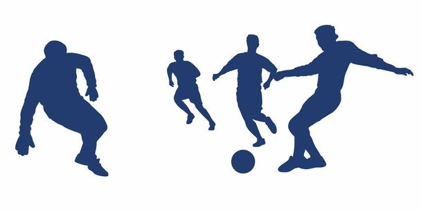 Silhouettes of players while playing football. The game of socce - Vector, Image