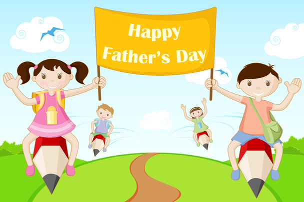 Kids flying with Happy Father's Day Banner - Vector, Image
