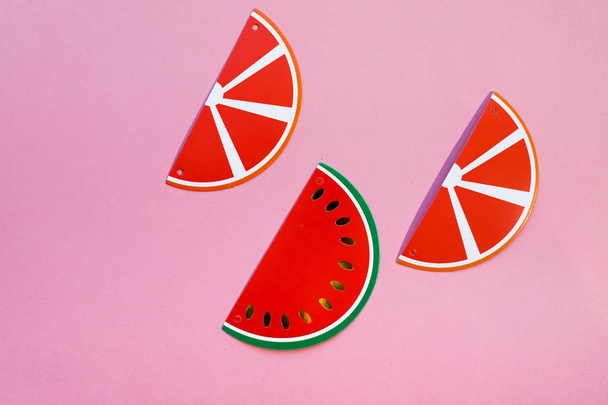 Paper fruits flat lay abstract summer minimal concept. Trendy background. - Фото, зображення