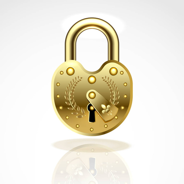 Golden padlock. Isolated on a white background. Vector illustration. - Vector, Image