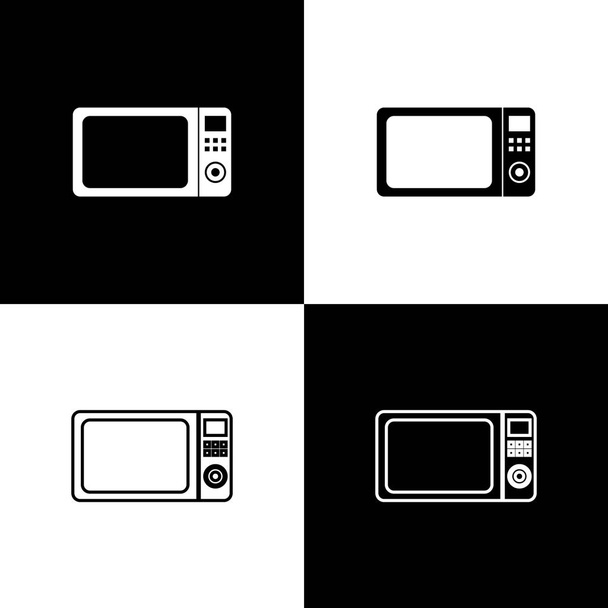 Set icone del forno a microonde isolato su sfondo bianco e nero. Elettrodomestici icon.Vector Illustrazione
 - Vettoriali, immagini