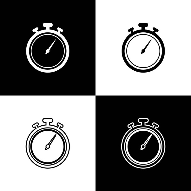 Set Stoppuhr-Symbole isoliert auf schwarzem und weißem Hintergrund. Zeitzeichen. Chronometerzeichen. Vektorillustration - Vektor, Bild