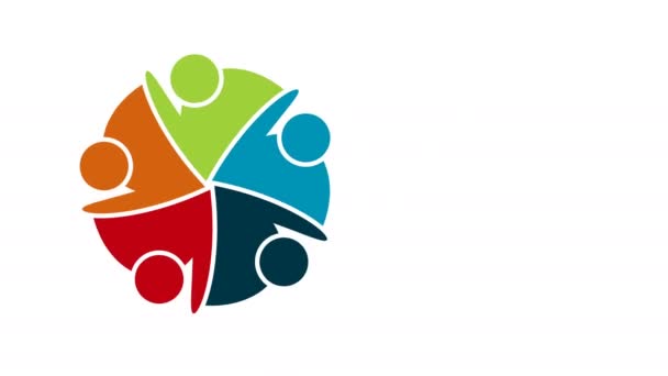 Mensen logo. Groep teamwork symbool van vijf personen in een cirkel. 4k resolutie motion graphic - Video