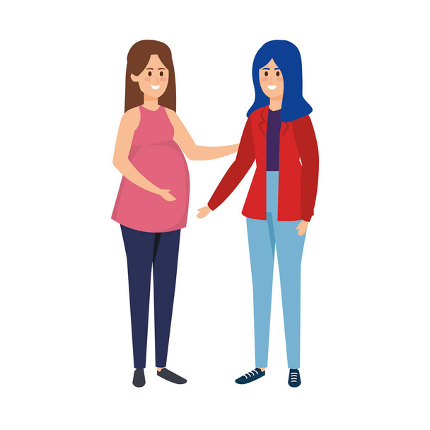 young pregnancy woman and friend - Vector, Image