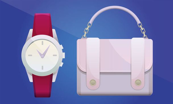 Pink bag and watch - Vector, Image
