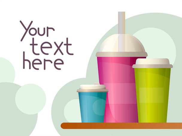 Banner with bright cups of tea, coffee, juice or milk shake and place for your text - Vettoriali, immagini