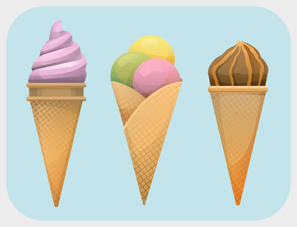 Banner with various ice cream cones - Wektor, obraz