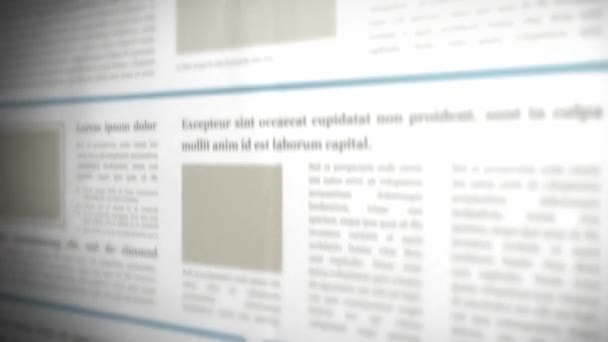 Scrollen von 3D-Zeitungshintergrund / 4k-Animation eines Offset-scrollenden Zeitungshintergrundes mit Titeln und gefälschten Texten und Überschriften - Filmmaterial, Video