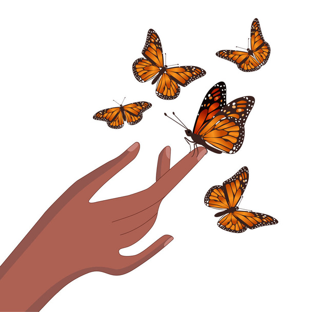 Butterfly zit op de hand geïsoleerd vectorafbeelding - Vector, afbeelding