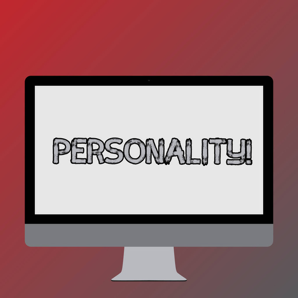 Text sign showing Personality. Conceptual photo combination characteristics that form individuals character Blank White Computer Monitor WideScreen Mounted on a Stand for Technology. - Photo, Image