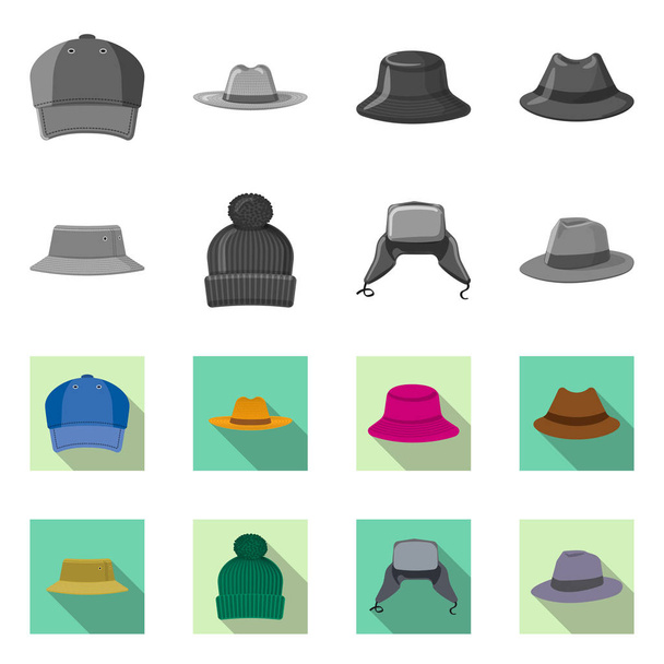 Isolated object of headgear and cap sign. Set of headgear and accessory vector icon for stock. - Wektor, obraz