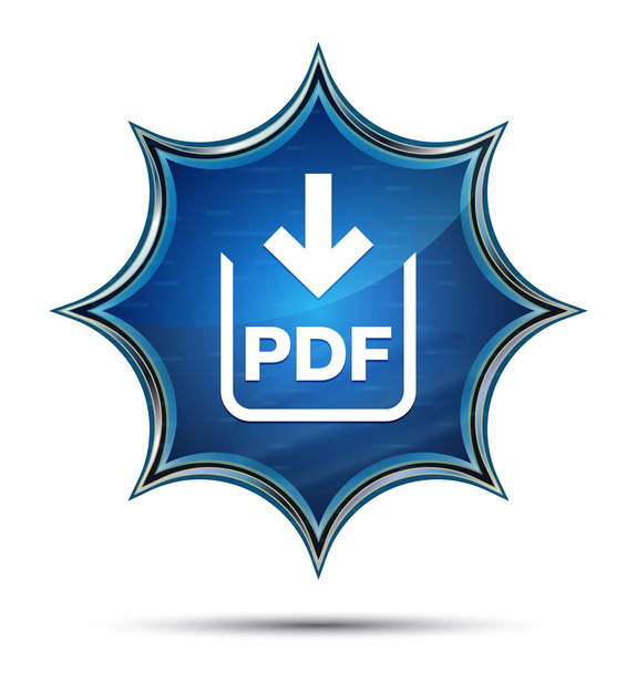 PDFドキュメントダウンロードアイコン魔法のガラス張りサンバーストブルーボタン - 写真・画像