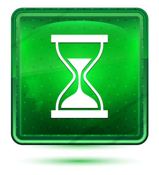 Temporizador arena reloj de arena icono neón luz verde botón cuadrado
 - Foto, imagen