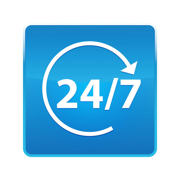 24/7 rotate arrow icon shiny blue square button - Photo, Image